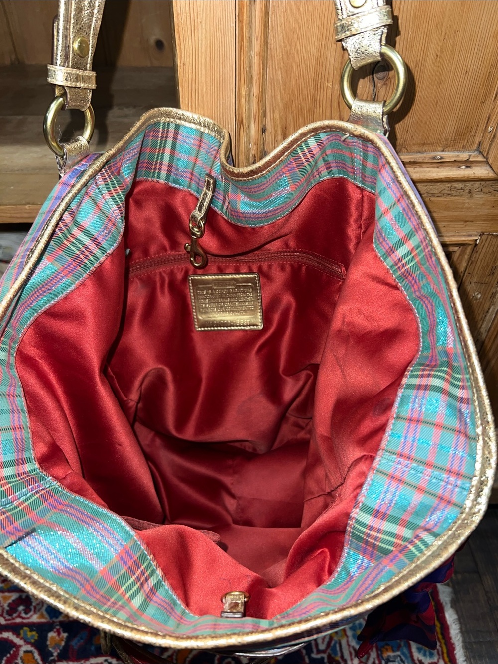Coach 15887 Poppy Tartan Bella Bucket Tote - Picture 11 of 13